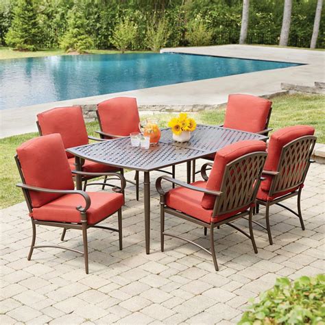 Home depot outdoor patio sets - Black 5-Piece Metal Meshed 7-Seat Outdoor Patio Conversation Set with Beige Cushions, 2 Swivel Chairs and 2 Ottomans. Add to Cart. Compare. Exclusive. $179900.